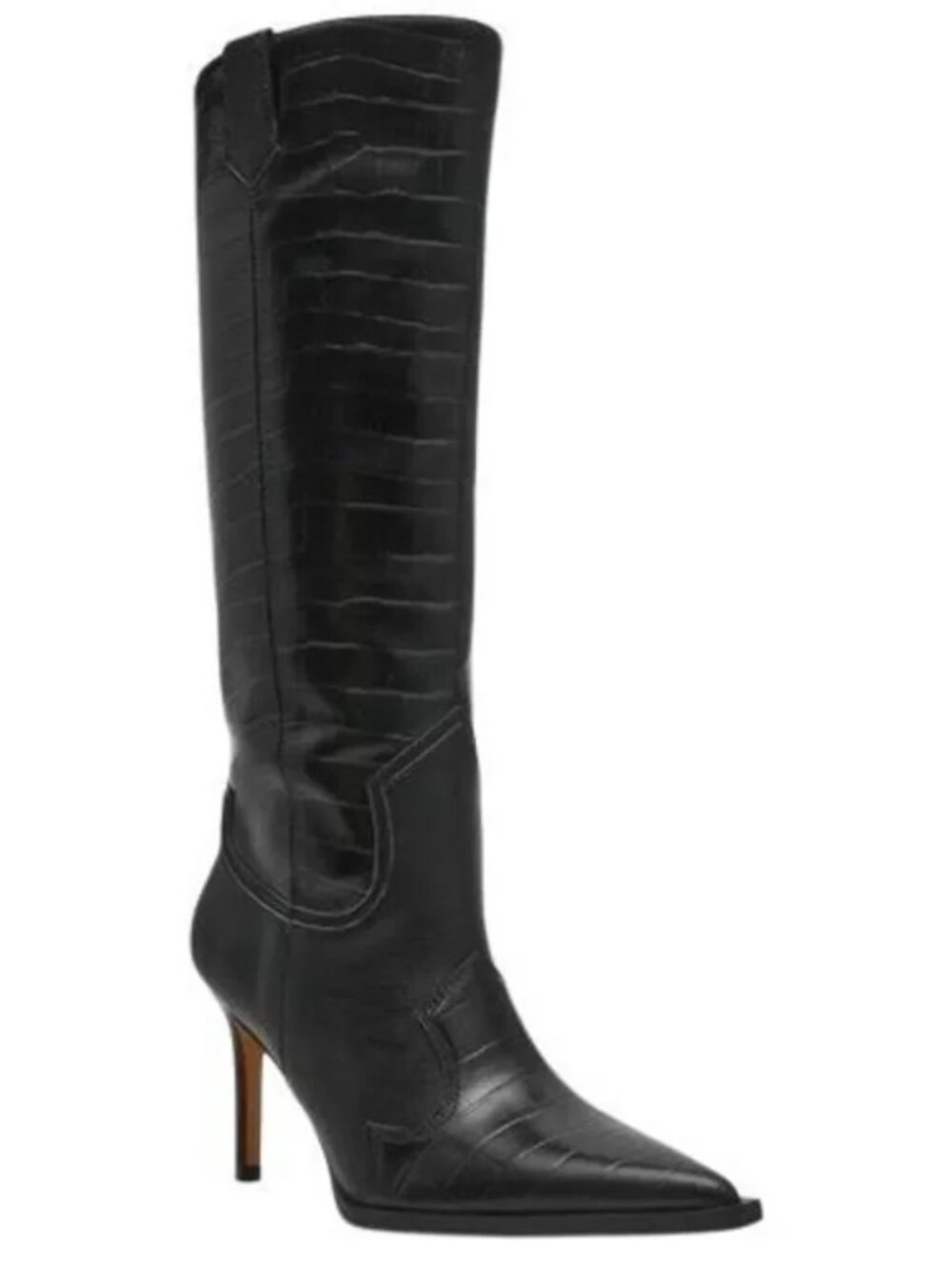 Steven By Steve Madden Lanza Black Croc-Embossed Pointed-Toe Knee Boots 8.5M
